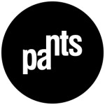 A black circle with the word "pants" written in white lowercase letters. The letters "p" and "nts" are aligned, while the letter "a" is slightly elevated and smaller, creating a visual play on words.