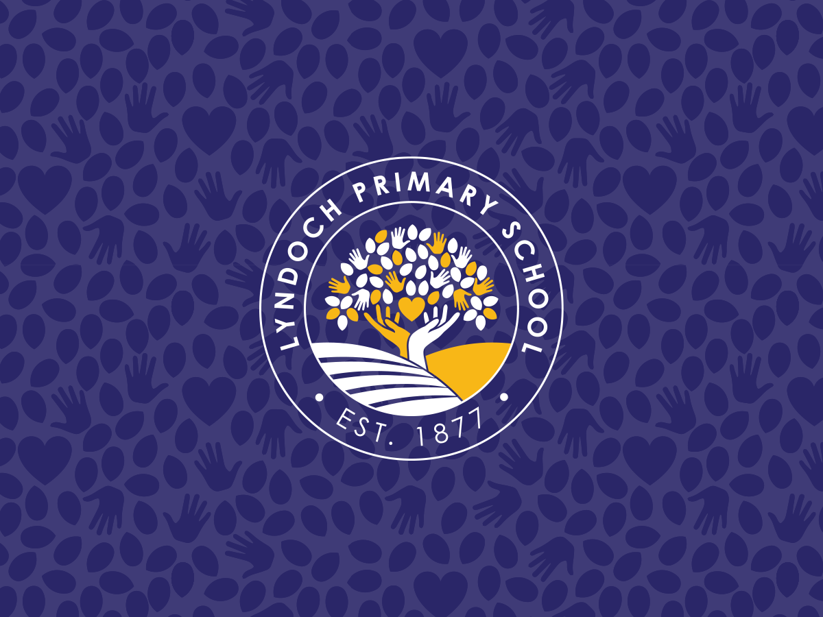 Logo of Lyndoch Primary School featuring a tree with white flowers and a yellow sun against a blue background with hand and heart patterns. Circular text reads "Lyndoch Primary School" and "Est. 1877".
